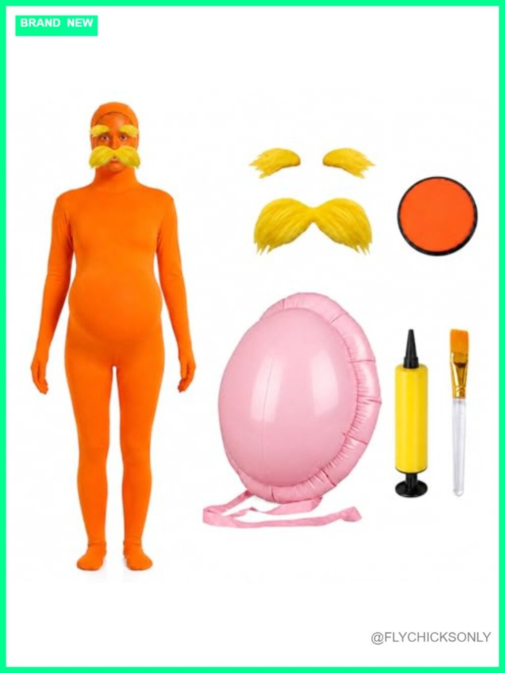 Orange Jumpsuit Halloween Cosplay Costume with Inflatable Belly Mustache